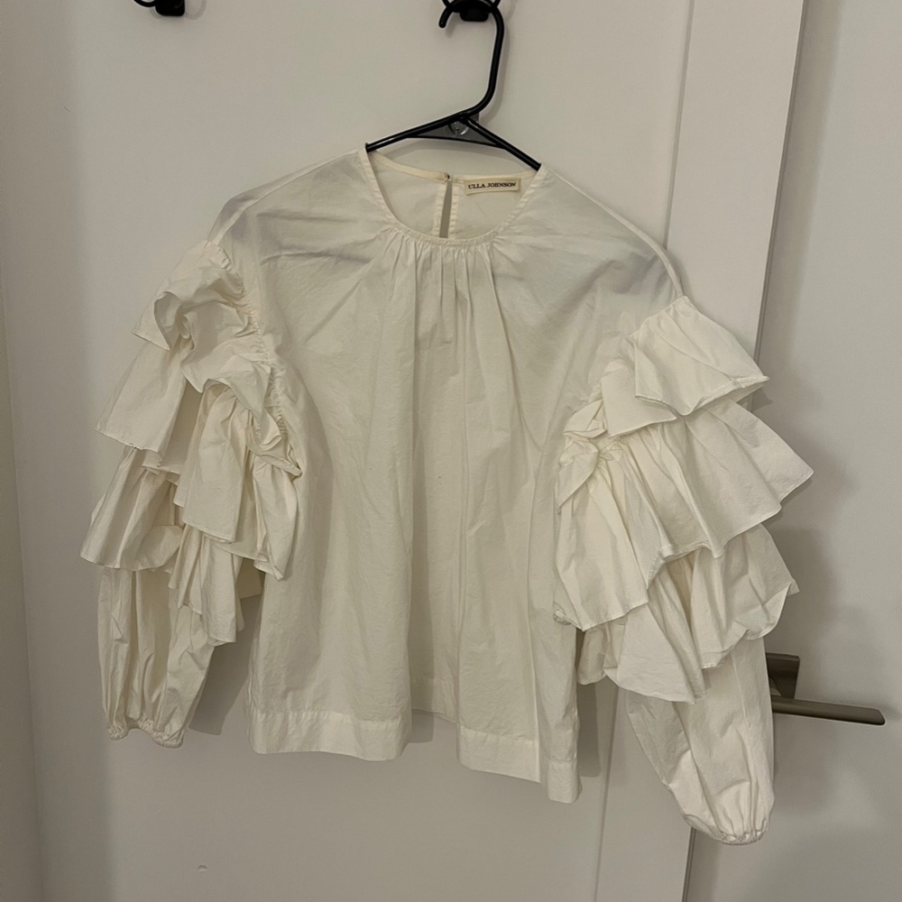 Ulla Johnson - White Ruffle Long Sleeve Cotton Top